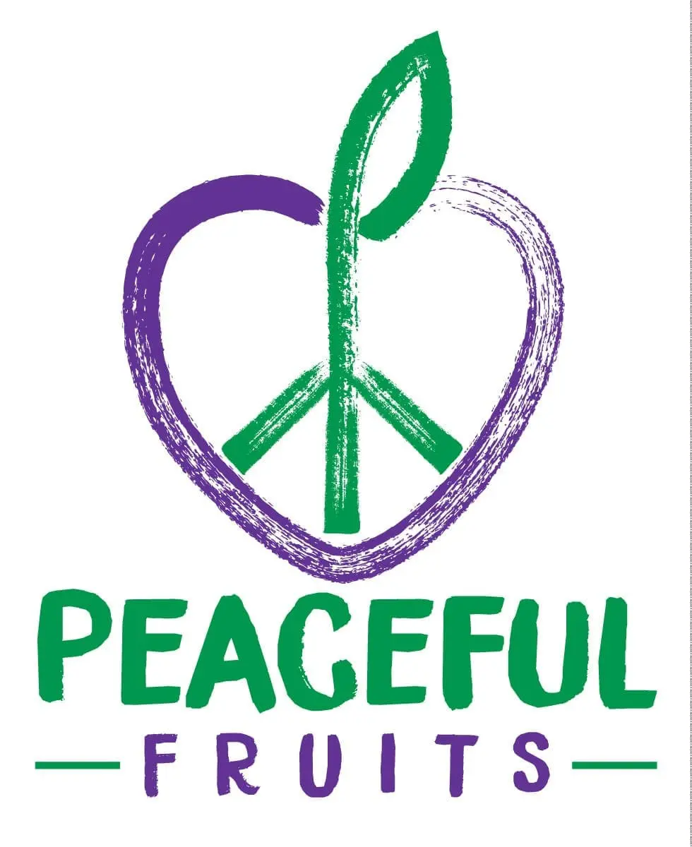 Peaceful Fruits logo with a heart and peace sign design.