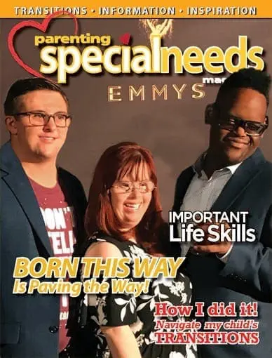 Cover of Parenting Special Needs magazine featuring three smiling individuals.