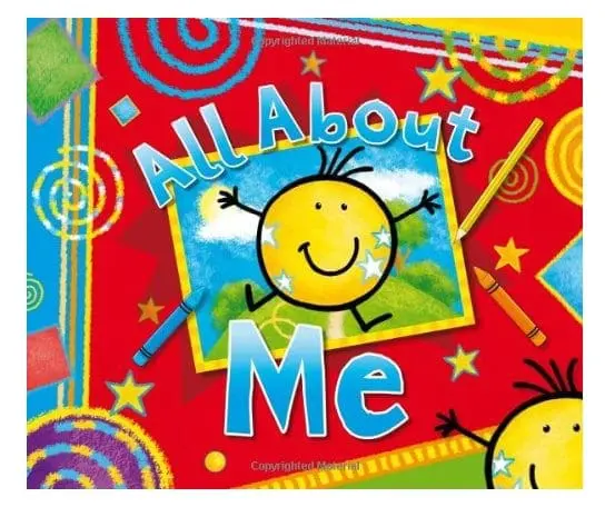 All About Me keepsake book cover with a smiling sun character.
