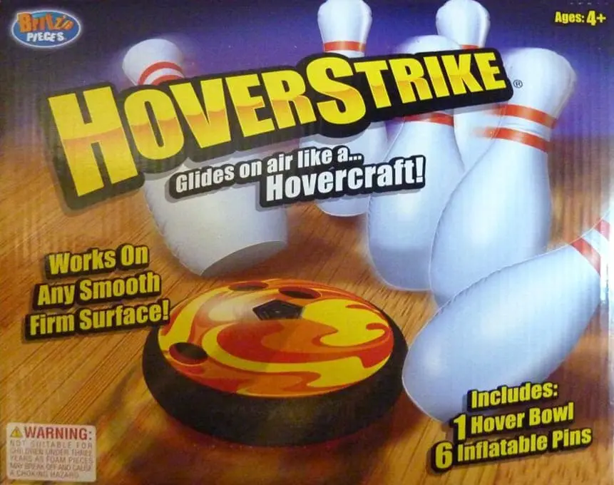 Hoverstrike toy box with hovering bowling pins and a hover bowl.