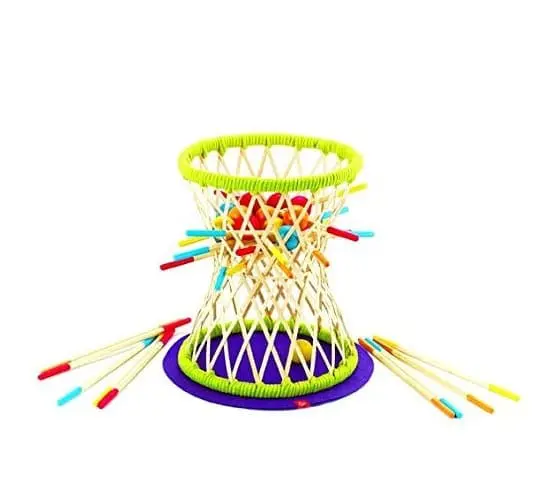 Hape Palina game with colorful sticks and balls.