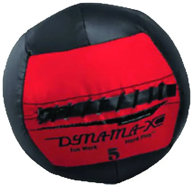 Medicine ball with red and black panels, labeled "DYNAMAX-XC".