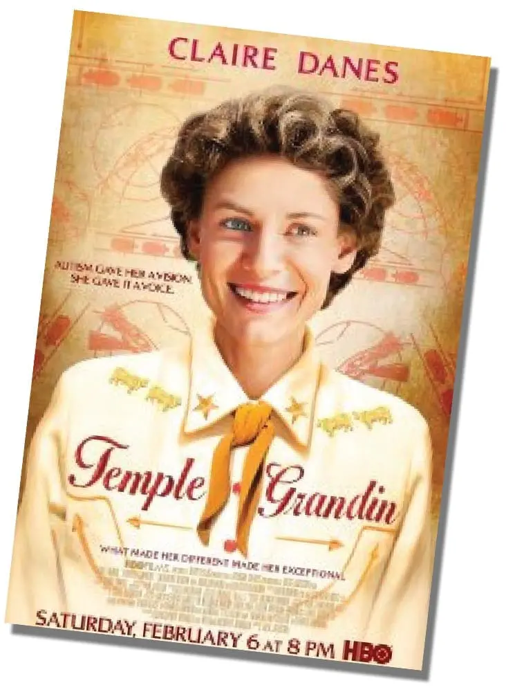 Claire Danes as Temple Grandin on a movie poster.