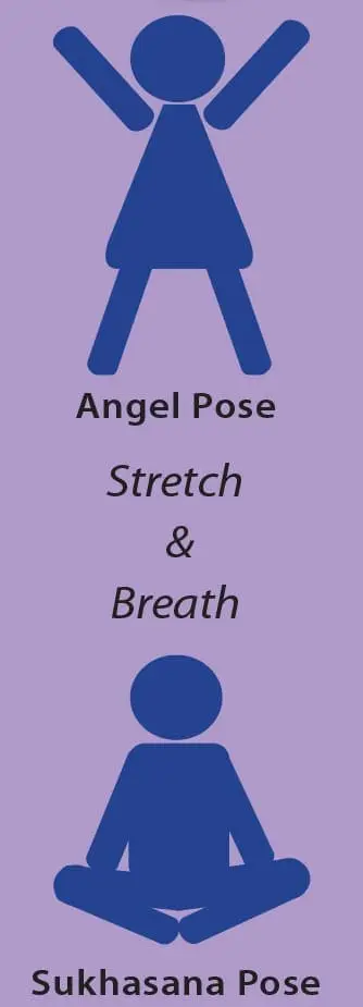 Two yoga poses: Angel Pose and Sukhasana Pose.