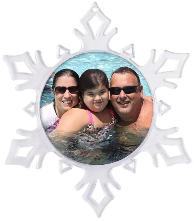 Snowflake frame with a family of three swimming.