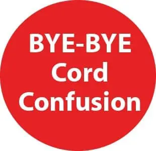 BYE-BYE Cord Confusion text on a red circle
