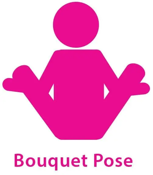 A pink icon of a person in the bouquet pose yoga position.