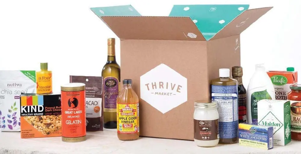 Thrive Market box and assorted products.