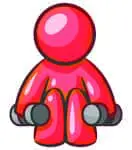 Red figure sitting with knees bent.
