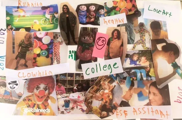 Collage of images with handwritten text including "college", "healthy", and "love art.