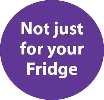 Purple circle with white text that reads "Not just for your Fridge