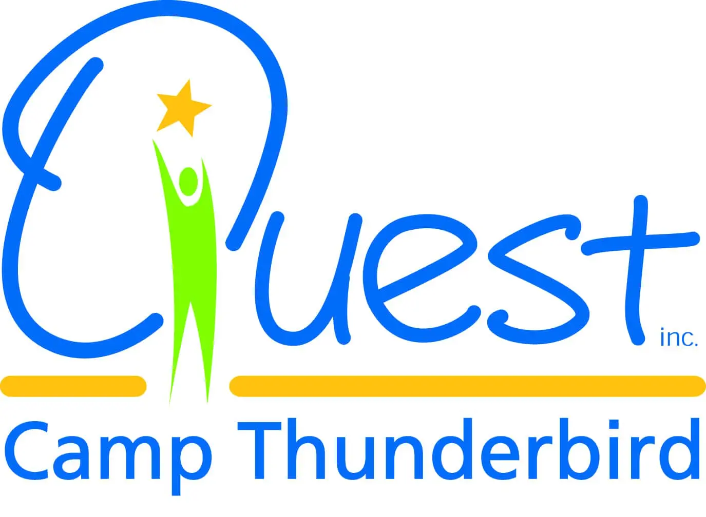 Quest's Camp Thunderbird logo with a green figure reaching for a yellow star.