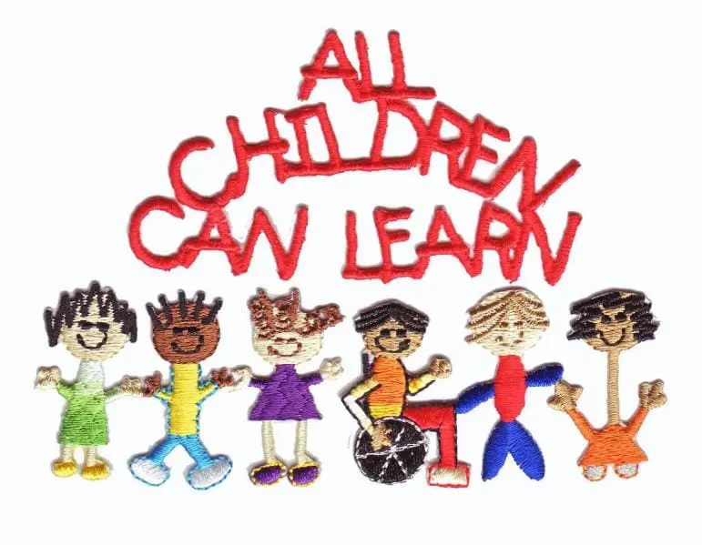 Children with diverse abilities stand below red text that says "ALL CHILDREN CAN LEARN.