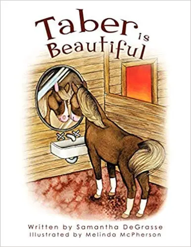 Taber Is Beautiful" book cover with a horse looking in a mirror.