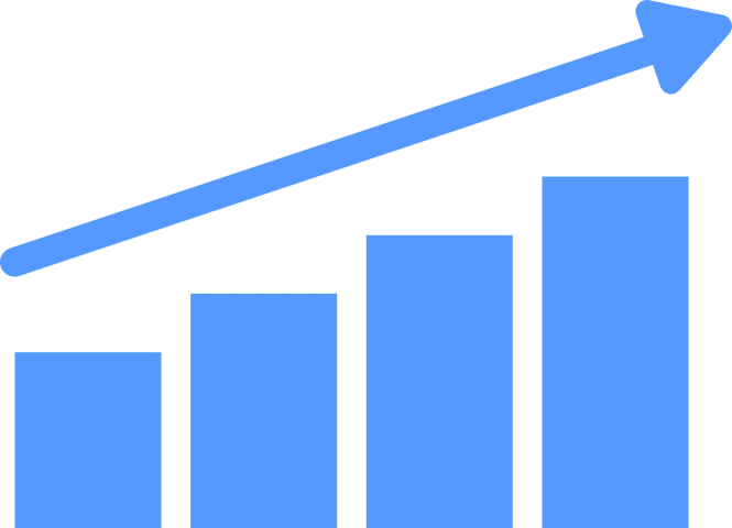 Bar chart showing upward growth with an arrow.