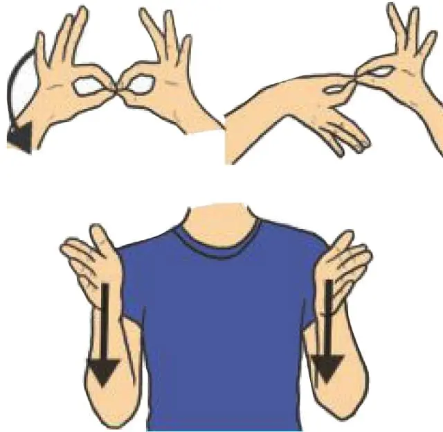 Hands demonstrating sign language, with arrows indicating movement.