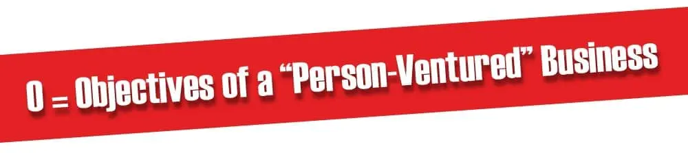 Objectives of a Person-Ventured Business on a red background.