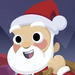 Cartoon of Santa Claus with a red hat and white beard.