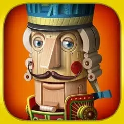 Nutcracker character with a blue and gold hat and a red and green jacket