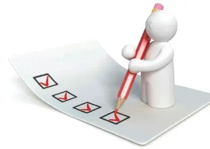 White figure with a pencil marks a checklist.