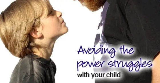 A young boy looks up at an adult with text overlay reading "Avoiding the power struggles with your child".