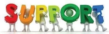 Stylized letters spell out "SUPPORT" with small figures holding each letter.