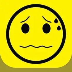 Yellow circle with a black outline showing a worried face with sweat drops.