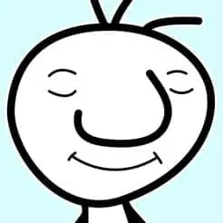 Cartoon face with closed eyes and a slight smile
