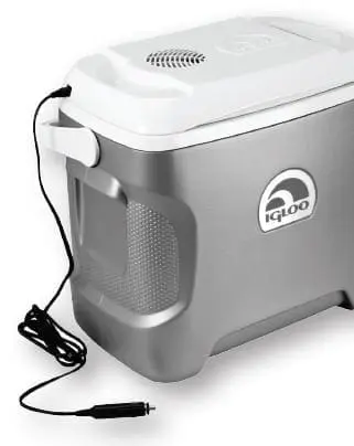 Igloo plug-in cooler with a black power cord.