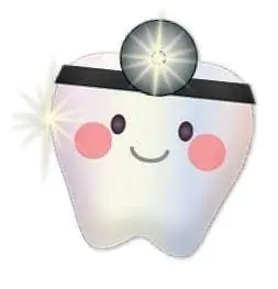 Cartoon tooth with a dentist's light on its head