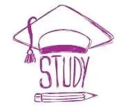 Graduation cap with the word "STUDY" and a pencil.