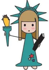 Illustration of the Statue of Liberty holding a torch and a book.