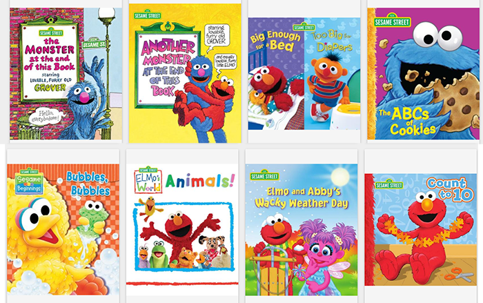 Eight Sesame Street ebook covers featuring characters and titles.
