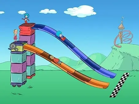 Cat in the Hat characters on a colorful dual slide.