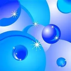 Blue and white bubbles with starburst highlights.