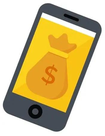 Smartphone displaying a money bag icon