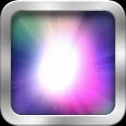 A bright white light emanates from the center of a square, radiating colorful light in shades of green, purple, and pink.