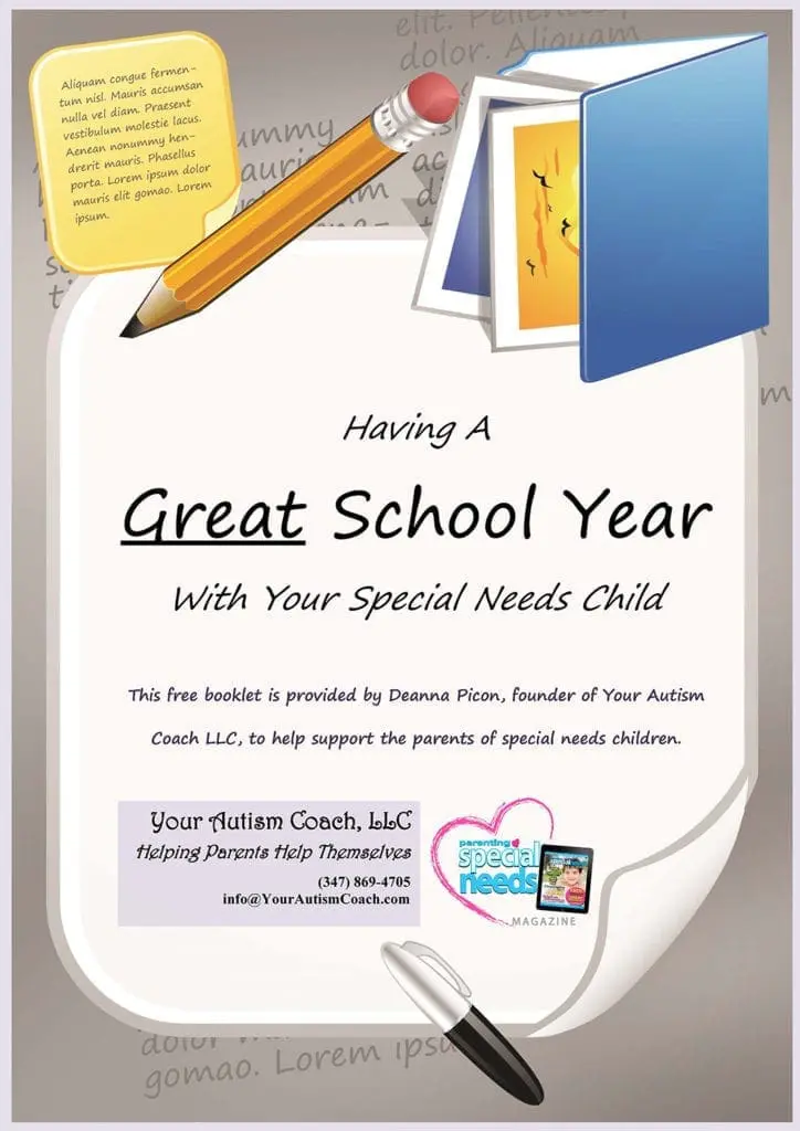 Having a Great School Year With Your Special Needs Child" booklet cover with pencil and pen.