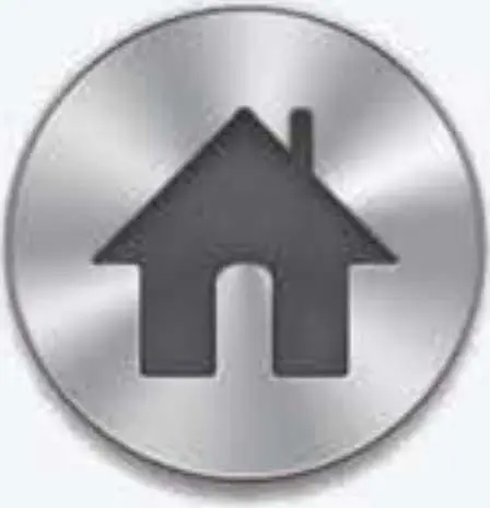House icon on a brushed metal circle