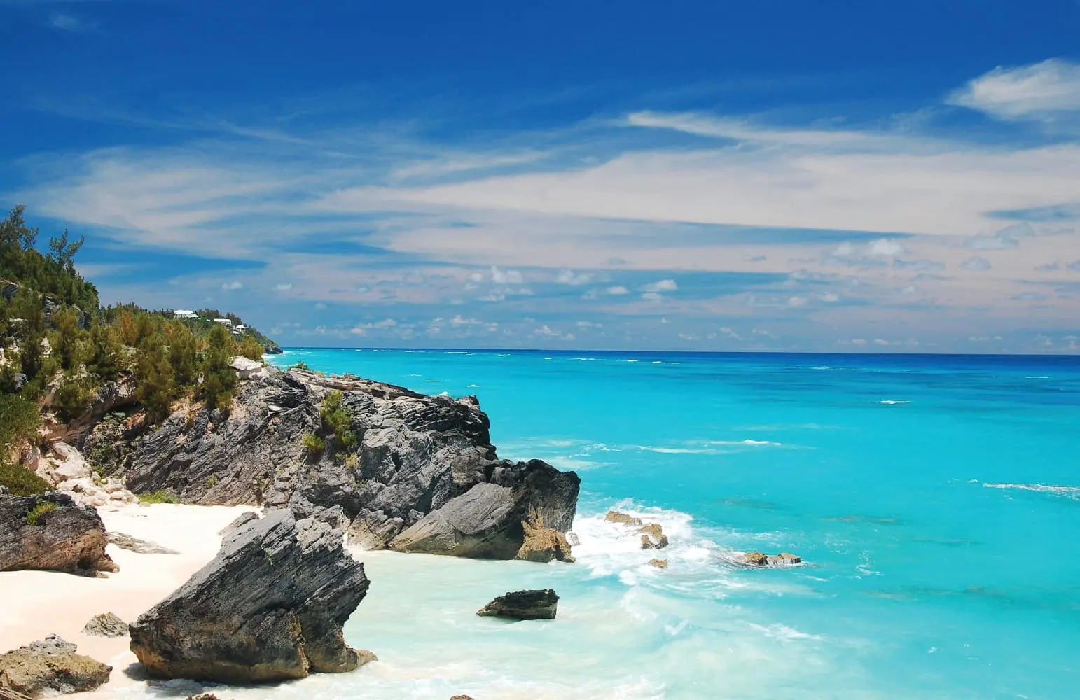 Turquoise waters and rocky coastline at South Shore, Bermuda.