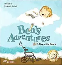 Ben's Adventures: A Day at the Beach book cover featuring a boy in a wheelchair and a stylized illustration.