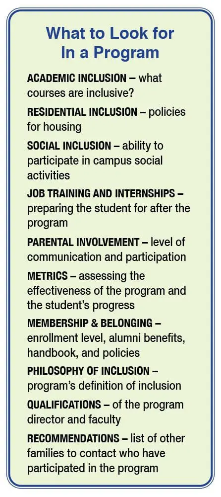 List of program selection criteria including academic and residential inclusion, job training, and parental involvement.