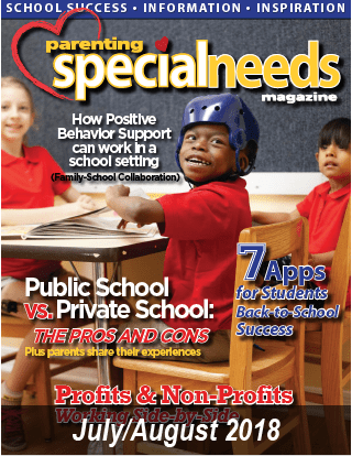 Parenting Special Needs Magazine cover with article titles and images of children.