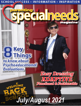 July/August 2021 cover of Parenting Special Needs Magazine featuring a young boy in a suit.