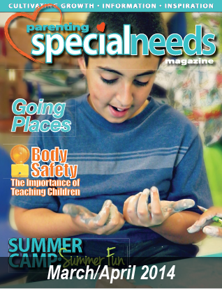 Cover of Parenting Special Needs Magazine, March/April 2014, featuring a boy with paint on his hands.