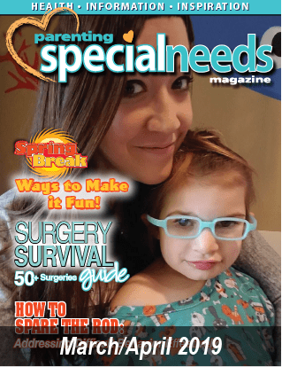 Parenting Special Needs Magazine cover with a woman and child, March/April 2019