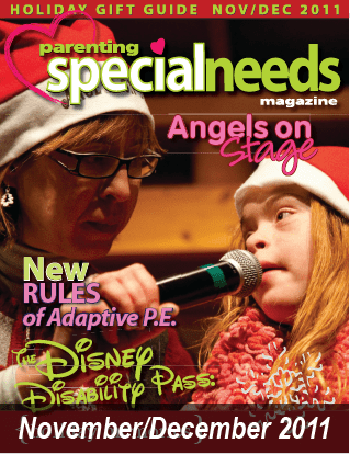 Cover of November/December 2011 Parenting Special Needs Magazine featuring a young girl singing into a microphone.