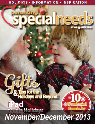 Parenting SpecialNeeds Magazine cover with Santa and a boy, November/December 2013.
