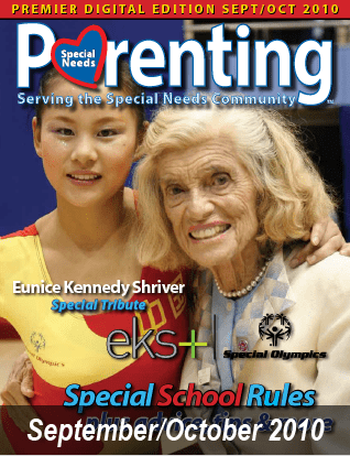 Eunice Kennedy Shriver with a young woman on the cover of the September/October 2010 issue of Special Needs Parenting.