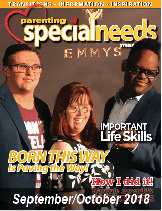 September/October 2018 cover of Parenting Special Needs magazine featuring three smiling individuals.